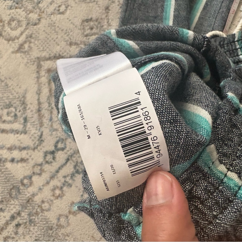 Roxy Oceanside Yarn Linen Cotton Blend Gray Striped Wide Leg Pants Medium - Picture 14 of 14